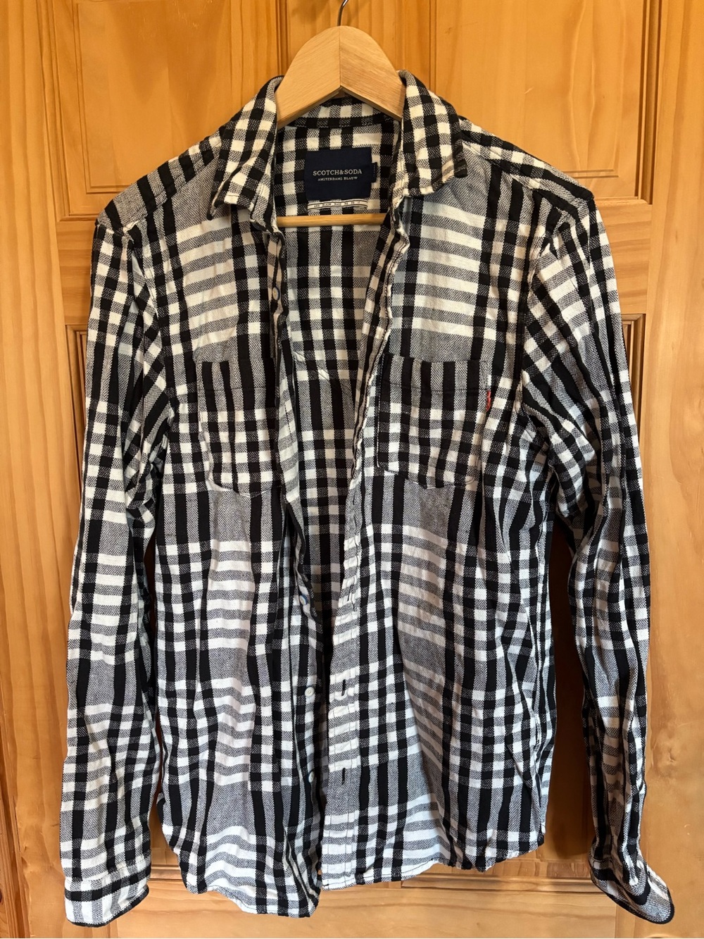 Scotch & Soda Black and White Plaid Casual Button-Down Shirt